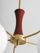 Hedda Wood & Brass Chandeliers for Dining Room, Persimmon Glass, 3 or 5 Lights, Hardwired