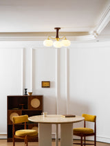 Hedda Wood & Brass Chandeliers for Dining Room, Persimmon Glass, 3 or 5 Lights, Hardwired