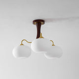 Hedda Wood & Brass Chandeliers for Dining Room, Persimmon Glass, 3 or 5 Lights, Hardwired