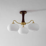 Hedda Wood & Brass Chandeliers for Dining Room, Persimmon Glass, 3 or 5 Lights, Hardwired