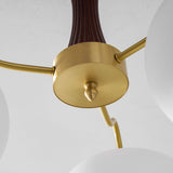 Hedda Wood & Brass Chandeliers for Dining Room, Persimmon Glass, 3 or 5 Lights, Hardwired