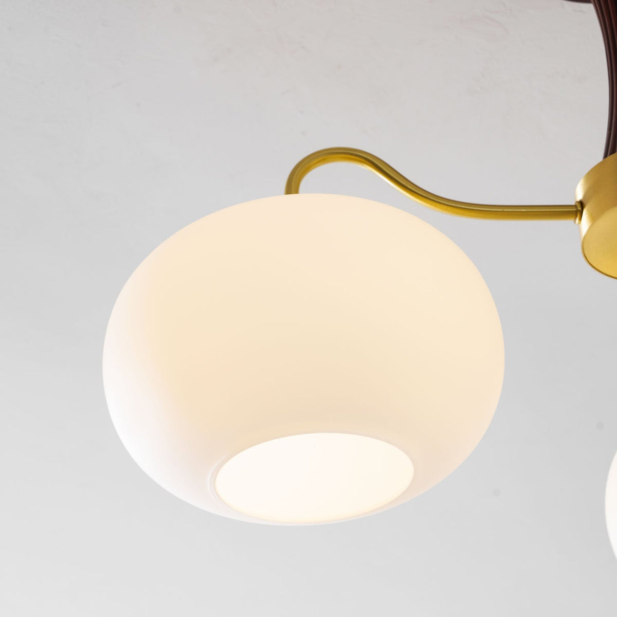 Hedda Wood & Brass Chandeliers for Dining Room, Persimmon Glass, 3 or 5 Lights, Hardwired