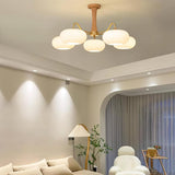 Hedda Wood & Brass Chandeliers for Dining Room, Persimmon Glass, 3 or 5 Lights, Hardwired