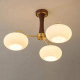 Hedda Wood & Brass Chandeliers for Dining Room, Persimmon Glass, 3 or 5 Lights, Hardwired