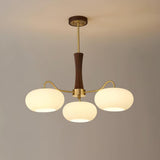 Hedda Wood & Brass Chandeliers for Dining Room, Persimmon Glass, 3 or 5 Lights, Hardwired