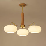 Hedda Wood & Brass Chandeliers for Dining Room, Persimmon Glass, 3 or 5 Lights, Hardwired
