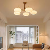 Hedda Wood & Brass Chandeliers for Dining Room, Persimmon Glass, 3 or 5 Lights, Hardwired