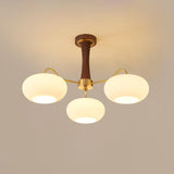 Hedda Wood & Brass Chandeliers for Dining Room, Persimmon Glass, 3 or 5 Lights, Hardwired