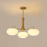 Hedda Wood & Brass Chandeliers for Dining Room, Persimmon Glass, 3 or 5 Lights, Hardwired