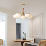 Hedda Wood & Brass Chandeliers for Dining Room, Persimmon Glass, 3 or 5 Lights, Hardwired
