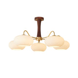Hedda Wood & Brass Chandeliers for Dining Room, Persimmon Glass, 3 or 5 Lights, Hardwired