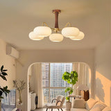 Hedda Wood & Brass Chandeliers for Dining Room, Persimmon Glass, 3 or 5 Lights, Hardwired