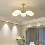 Hedda Wood & Brass Chandeliers for Dining Room, Persimmon Glass, 3 or 5 Lights, Hardwired