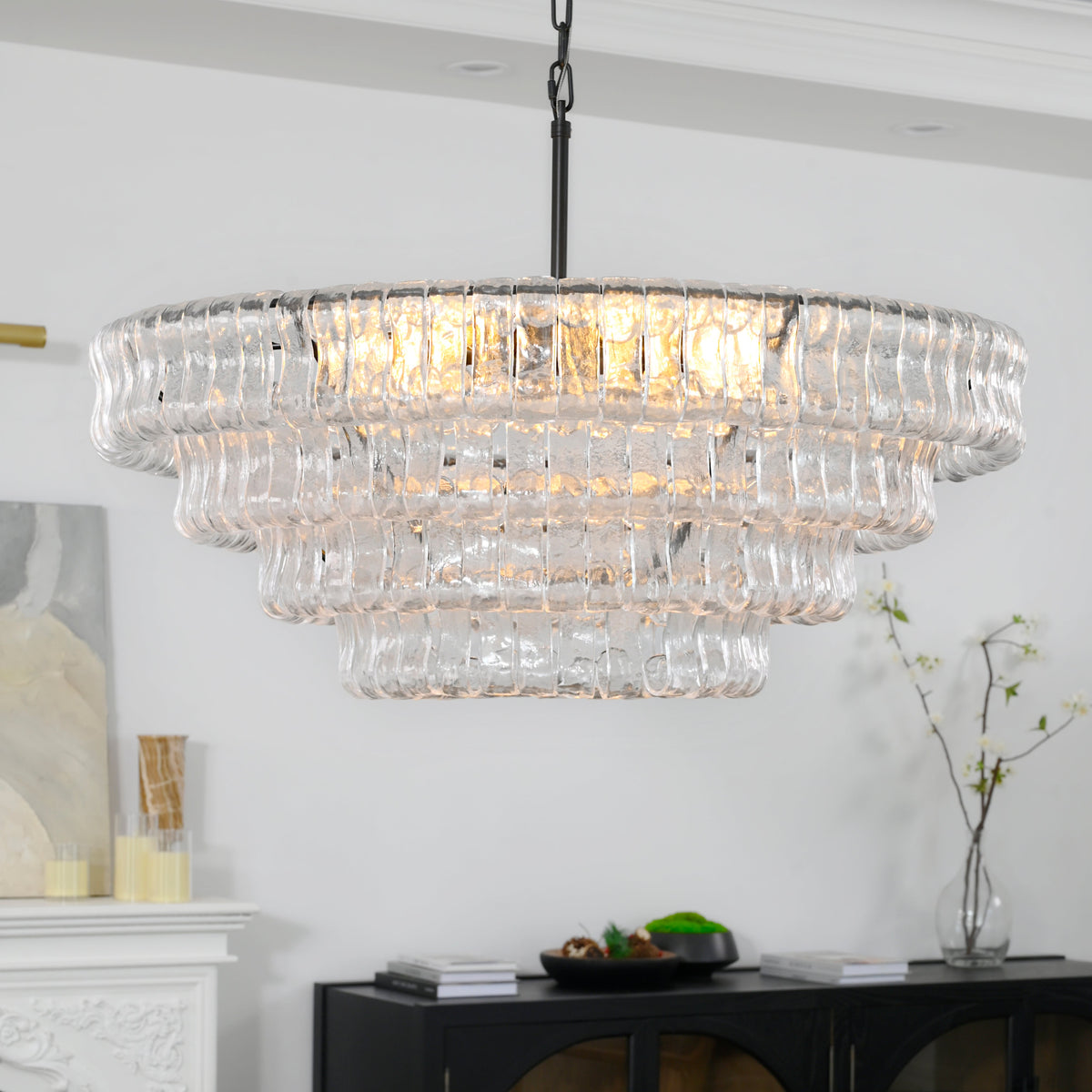 Ravello Modern Chandelier for Dining Room, 4-Tier Round Glass, 36 Inch, 6 Lights, Dimmable