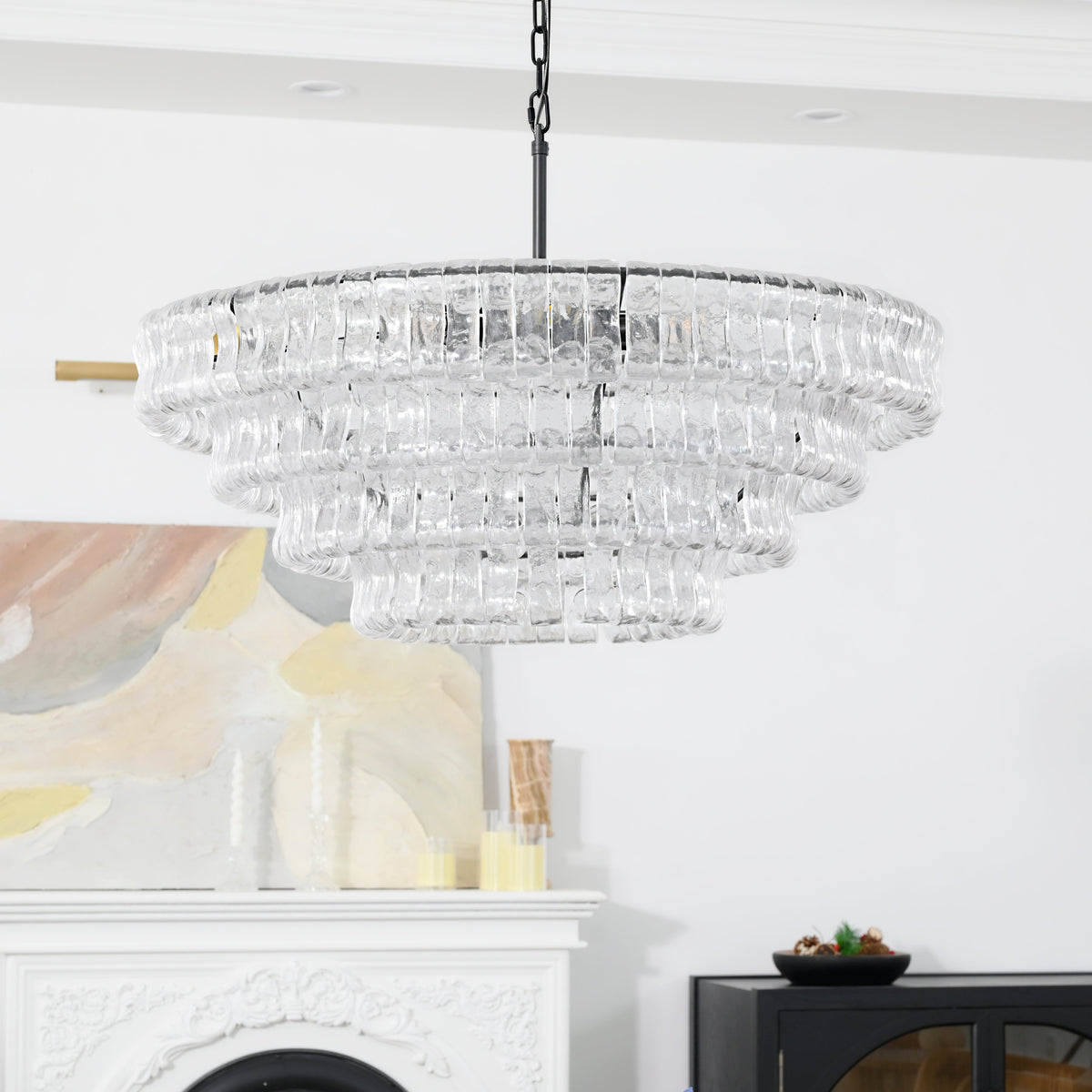 Ravello Modern Chandelier for Dining Room, 4-Tier Round Glass, 36 Inch, 6 Lights, Dimmable