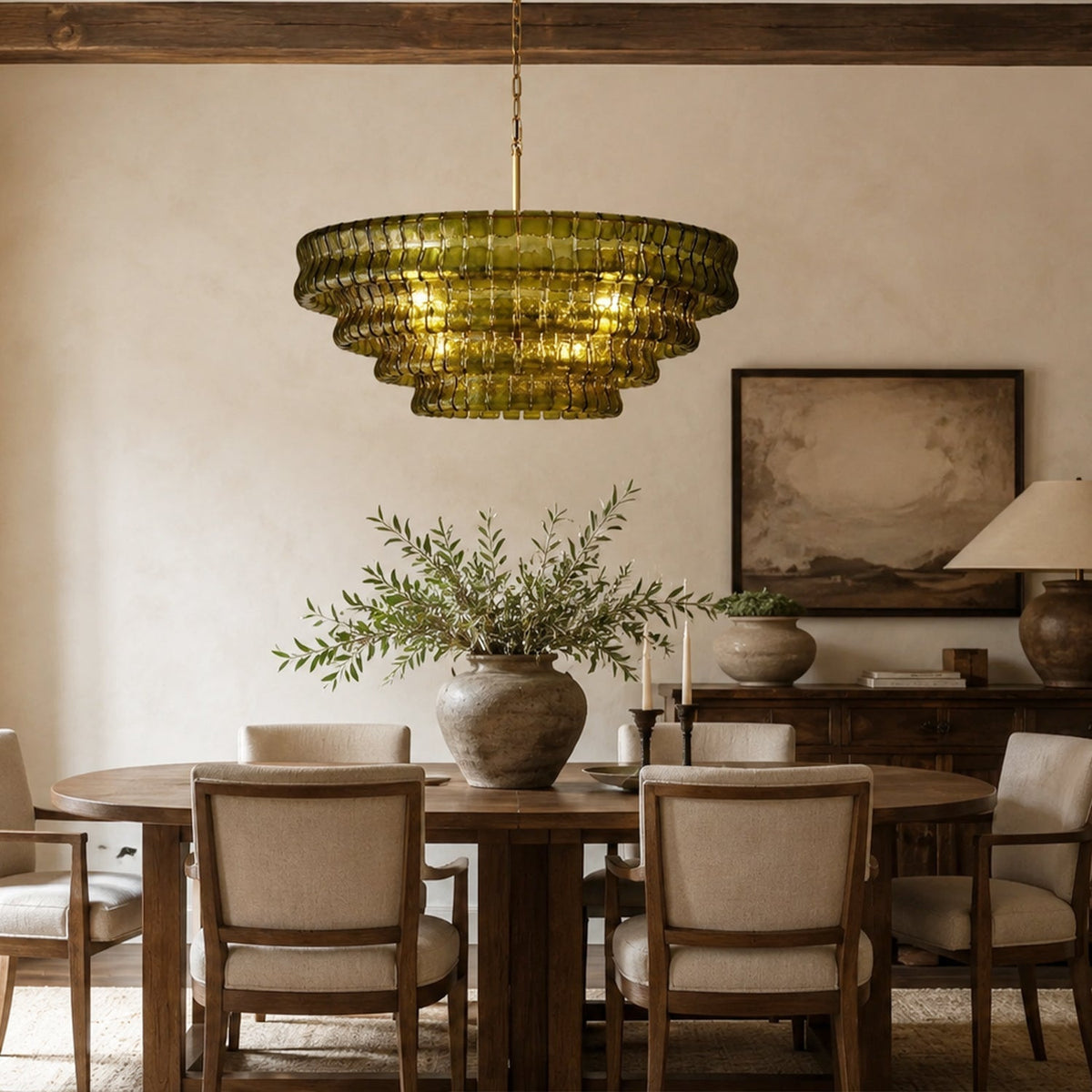 Ravello Modern Chandelier for Dining Room, 4-Tier Round Glass, 36 Inch, 6 Lights, Dimmable