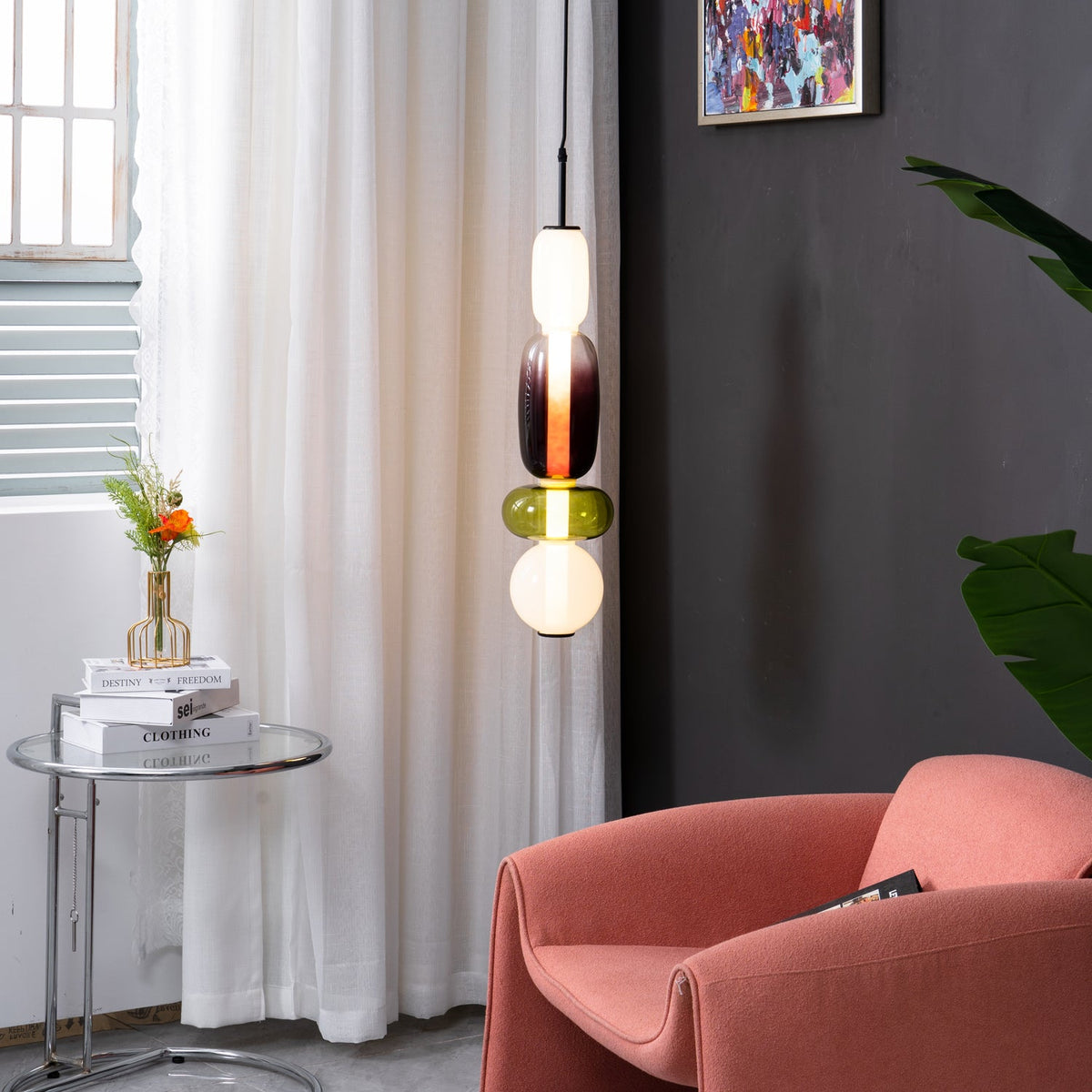 Candied Glass Pendant Light mixed color glass jar shades side by side