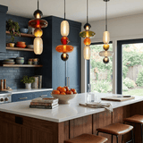 Candied Glass Pendant Light glowing with warm integrated LED light