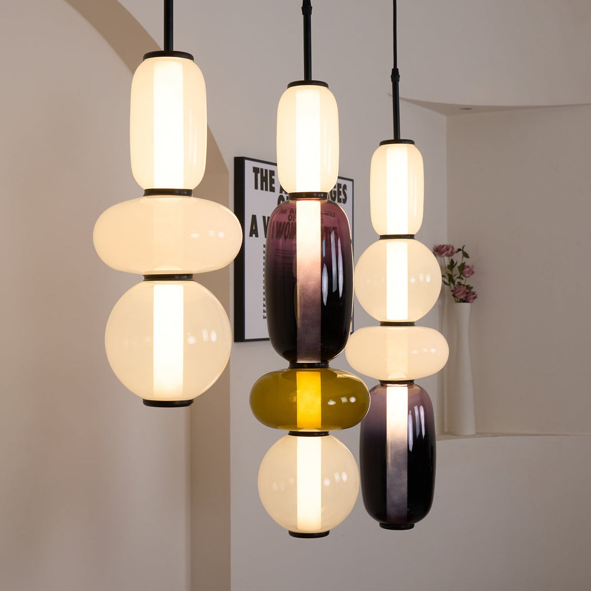 Candied Glass Pendant Light white glass shade detail