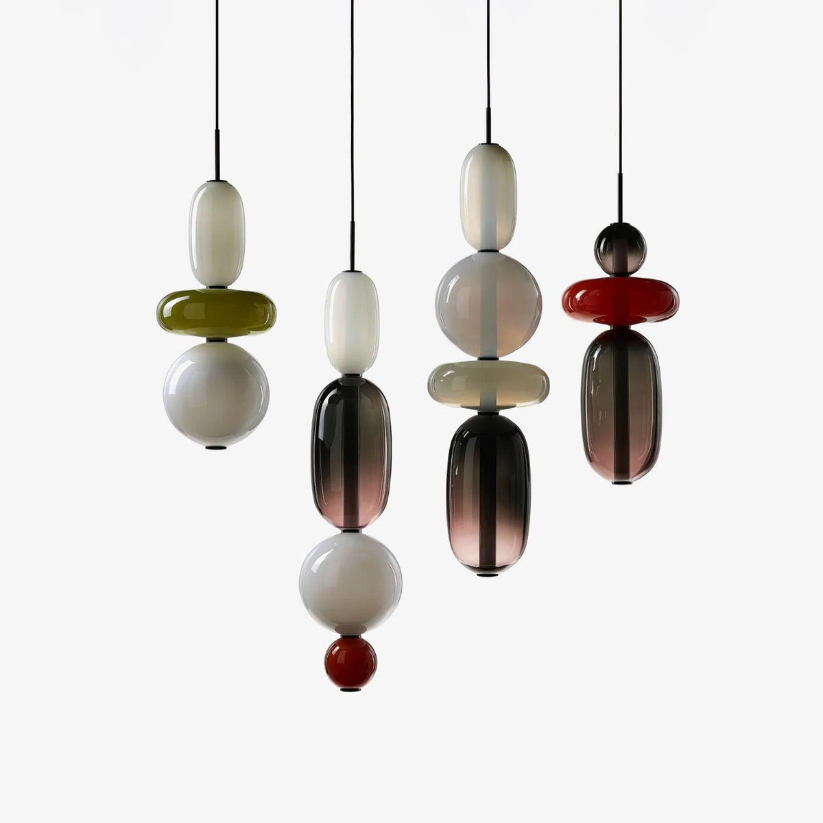 Candied Glass Pendant Light with multicolor tinted glass jar shades over a dining table