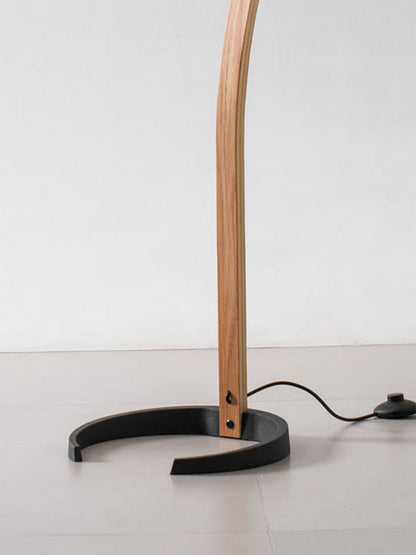 Caprani Wood Floor Lamp, Mid-Century Beechwood Stem, Linen Shade, Plug-In
