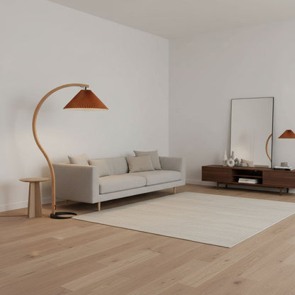 Caprani Wood Floor Lamp, Mid-Century Beechwood Stem, Linen Shade, Plug-In