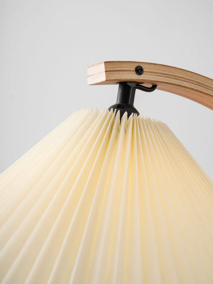 Caprani Wood Floor Lamp, Mid-Century Beechwood Stem, Linen Shade, Plug-In