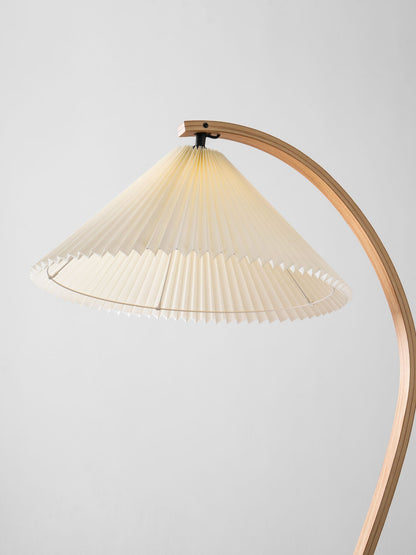 Caprani Wood Floor Lamp, Mid-Century Beechwood Stem, Linen Shade, Plug-In