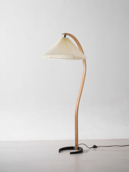 Caprani Wood Floor Lamp, Mid-Century Beechwood Stem, Linen Shade, Plug-In