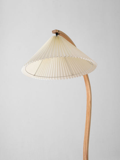Caprani Wood Floor Lamp, Mid-Century Beechwood Stem, Linen Shade, Plug-In