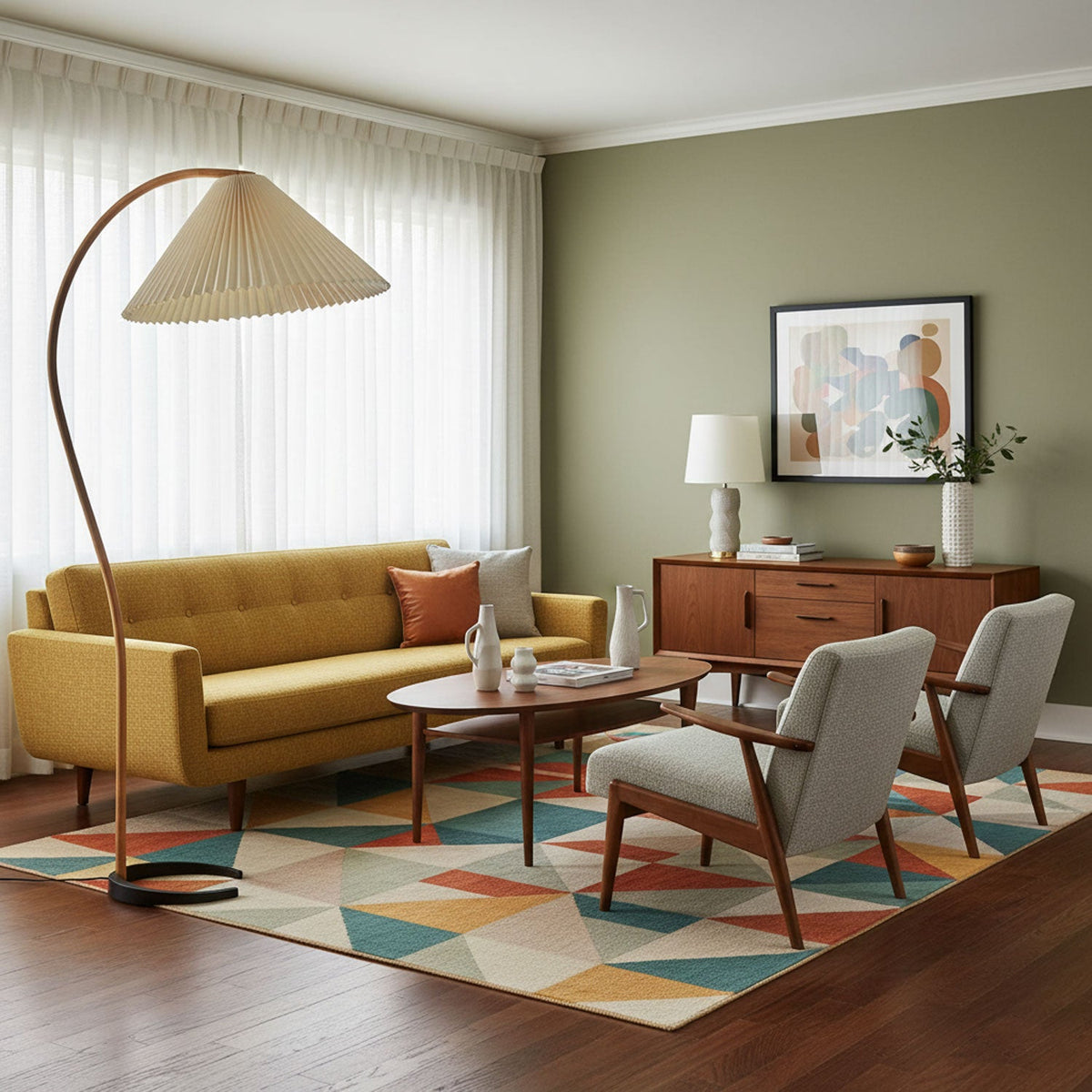 Caprani floor lamp with coffee-colored linen shade detail