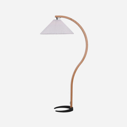Caprani Wood Floor Lamp, Mid-Century Beechwood Stem, Linen Shade, Plug-In