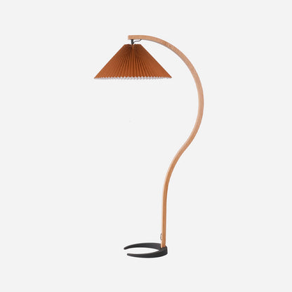 Caprani Wood Floor Lamp, Mid-Century Beechwood Stem, Linen Shade, Plug-In