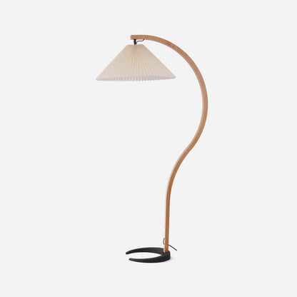 Caprani Wood Floor Lamp, Mid-Century Beechwood Stem, Linen Shade, Plug-In