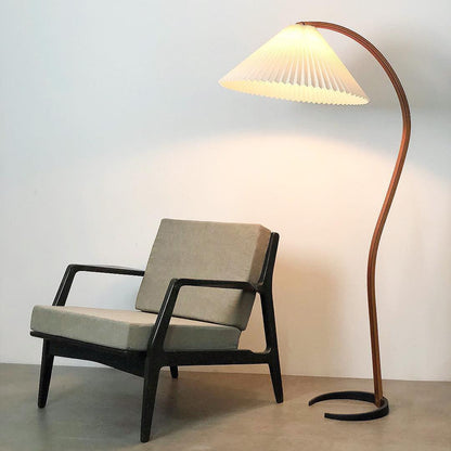 Caprani Wood Floor Lamp, Mid-Century Beechwood Stem, Linen Shade, Plug-In