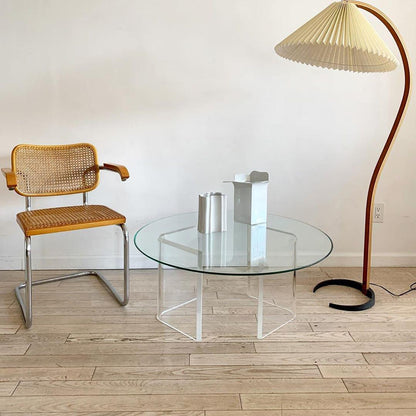 Caprani Wood Floor Lamp, Mid-Century Beechwood Stem, Linen Shade, Plug-In
