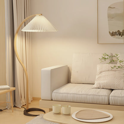 Caprani Wood Floor Lamp, Mid-Century Beechwood Stem, Linen Shade, Plug-In