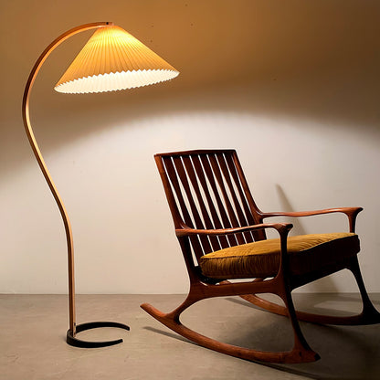 Caprani Wood Floor Lamp, Mid-Century Beechwood Stem, Linen Shade, Plug-In