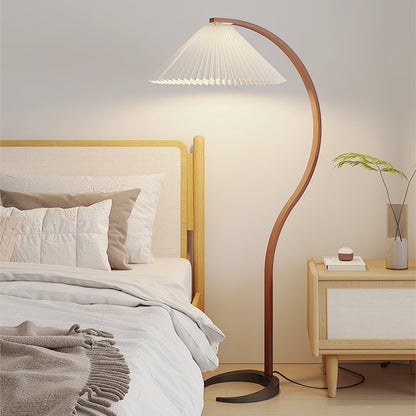 Caprani Wood Floor Lamp, Mid-Century Beechwood Stem, Linen Shade, Plug-In