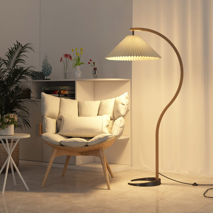 Caprani Wood Floor Lamp, Mid-Century Beechwood Stem, Linen Shade, Plug-In