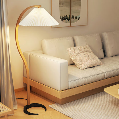 Caprani Wood Floor Lamp, Mid-Century Beechwood Stem, Linen Shade, Plug-In