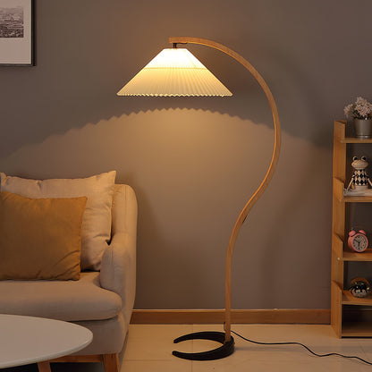 Caprani Wood Floor Lamp, Mid-Century Beechwood Stem, Linen Shade, Plug-In