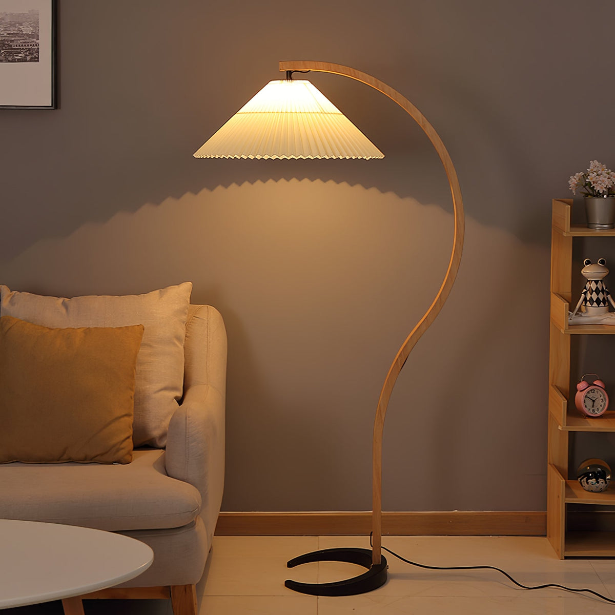 Floor Lamp for Living Room, Beech Wood Design, 59 Inch Tall, White, Beige or Coffee