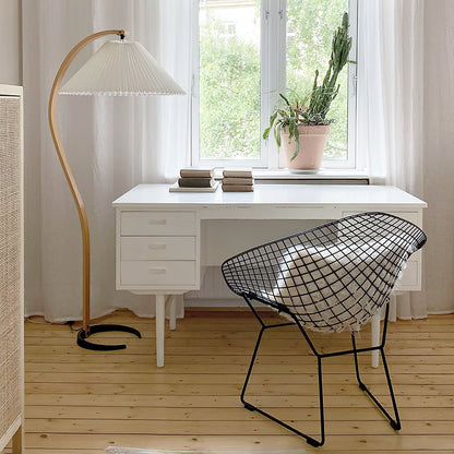 Caprani Wood Floor Lamp, Mid-Century Beechwood Stem, Linen Shade, Plug-In