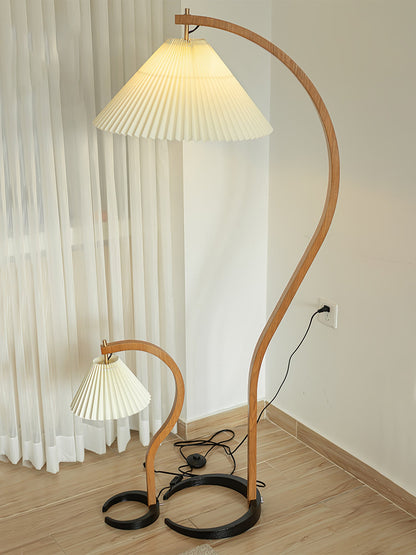 Caprani Wood Floor Lamp, Mid-Century Beechwood Stem, Linen Shade, Plug-In