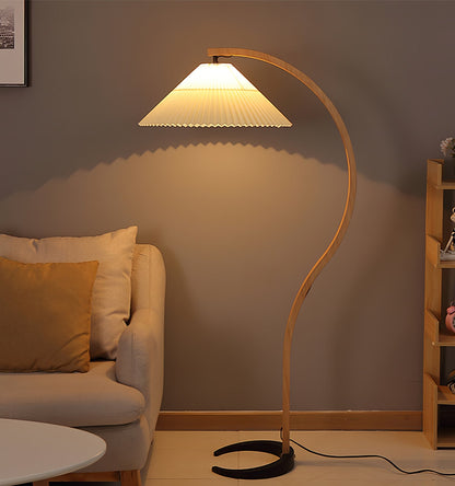 Caprani Wood Floor Lamp, Mid-Century Beechwood Stem, Linen Shade, Plug-In