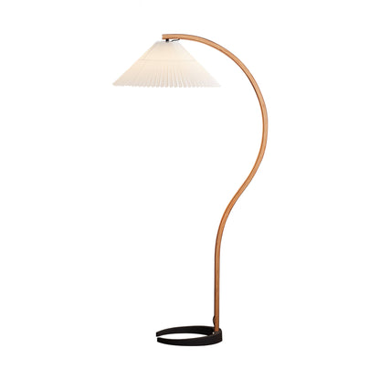 Caprani Wood Floor Lamp, Mid-Century Beechwood Stem, Linen Shade, Plug-In