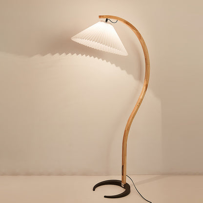 Caprani Wood Floor Lamp, Mid-Century Beechwood Stem, Linen Shade, Plug-In