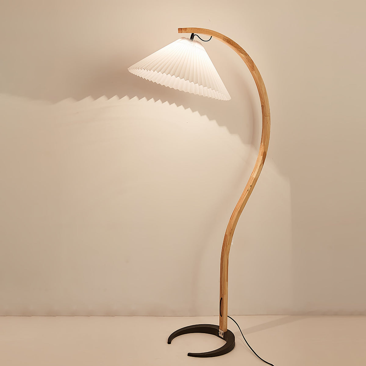 Floor Lamp for Living Room, Beech Wood Design, 59 Inch Tall, White, Beige or Coffee