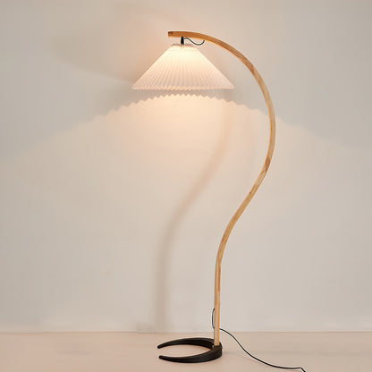 Caprani Wood Floor Lamp, Mid-Century Beechwood Stem, Linen Shade, Plug-In